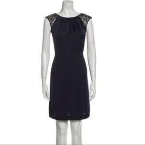 Tory Burch Navy Satin w Beaded Shouldres Dress